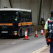 A prison van outside the court. Pic: Reuters