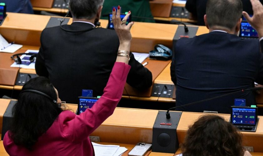 Les membres du Parlement européen participent à un vote en séance plénière à Bruxelles le 10 avril 2024