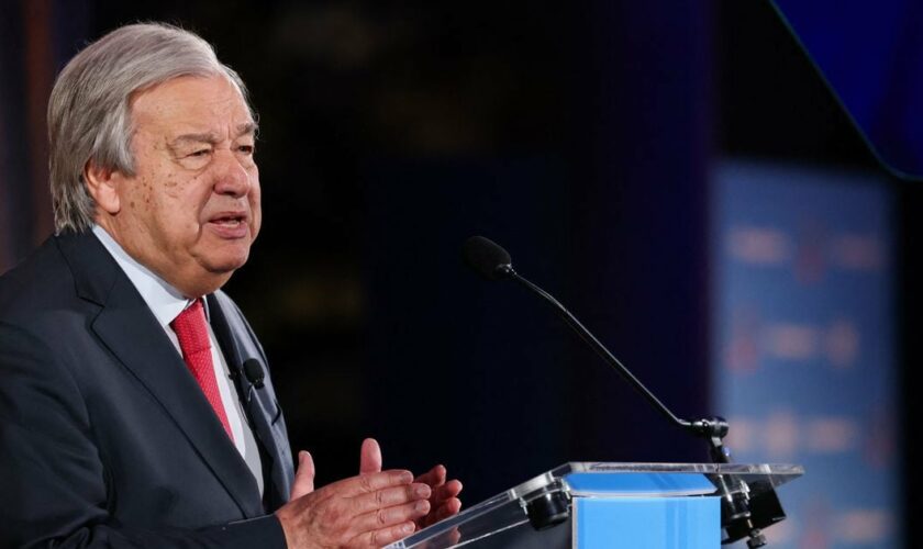 Le secrétaire général de l'ONU, Antonio Guterres, lors d'un discours au Muséum d'histoire naturelle à New York, le mercredi 5 juin 2024.