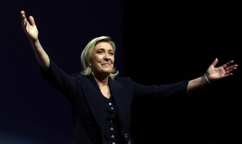 Marine Le Pen on stage in Henin-Beaumont after polls closed on Sunday. Pic: Reuters