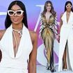 Naomi Campbell, 54, goes braless beneath a plunging white gown as she as she joins Elizabeth Hurley, 59, in an equally daring dress at star-studded V&A Summer Party