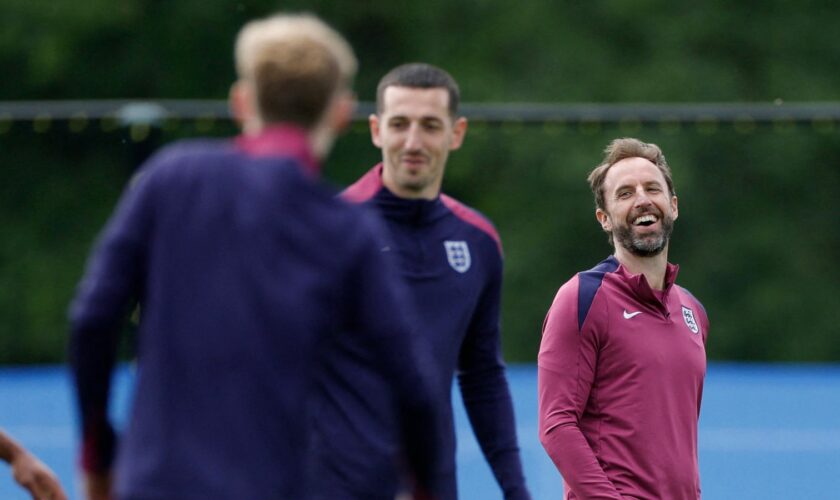 Soccer Football - Euro 2024 - England Training - Blankenhain, Germany - July 5, 2024 England manager Gareth Southgate and players during training REUTERS/John Sibley