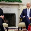 U.S. President Joe Biden reacts as he hosts a bilateral meeting with Britain's new Prime Minister Keir Starmer, on the sidelines of NATO's 75th anniversary summit, in the Oval Office at the White House in Washington, U.S. July 10, 2024. REUTERS/Evelyn Hockstein