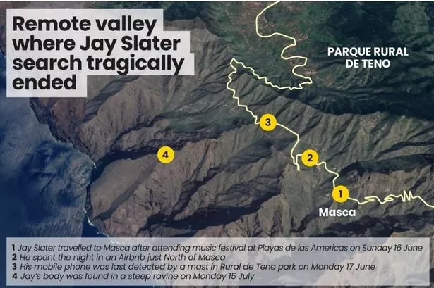 Map shows all Jay Slater's last movements before tragic end in remote valley