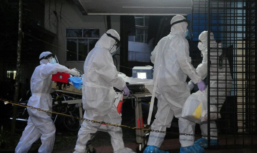 A Nipah patient is taken to an ICU of Nipah isolation ward in Kerala, India, on 20 July. Pic: Reuters