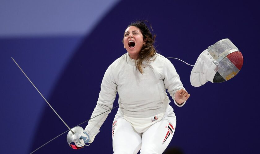 Nada Hafez of Team Egypt celebrates her victory against Elizabeth Tartakovsky