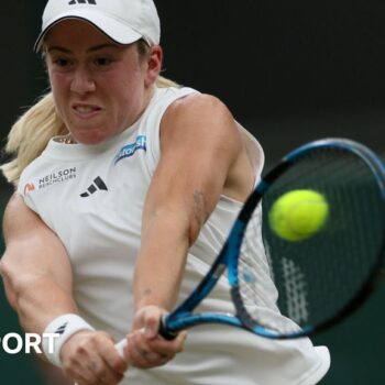 Sonay Kartal plays a backhand during her Wimbledon third-round match against Coco Gauff