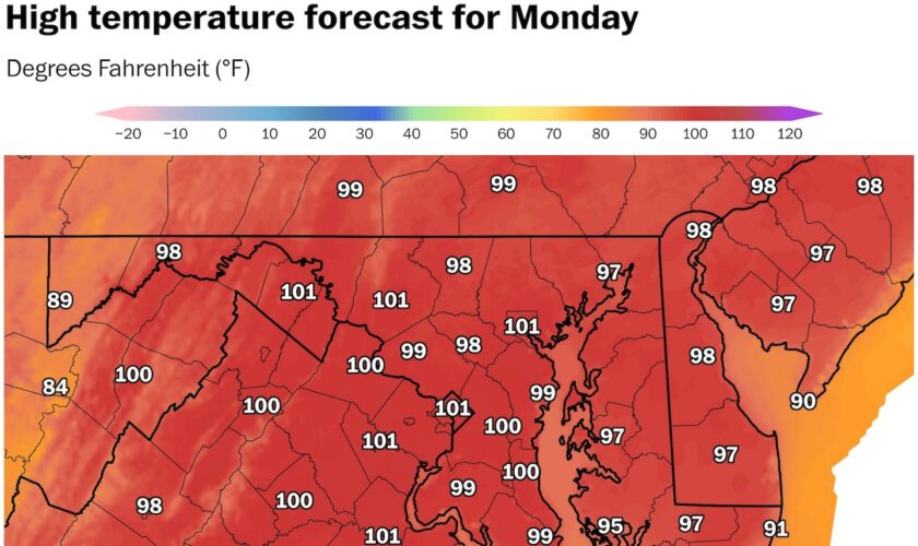 D.C.-area forecast: Oppressively hot today and tomorrow, with triple digit highs