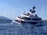 Moment luxury 150ft megayacht with five wealthy tourists on board starts sinking off Greek holiday island after £180,000-a-week vessel ran aground