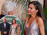 Queen Letizia of Spain channels Hollywood glamour in a slinky metallic dress as she presents Michael Douglas with an award at Mallorca film festival