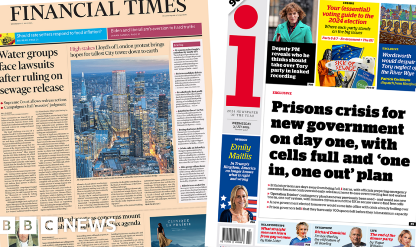 The Papers: Water firms 'facing lawsuits' and 'prisons near capacity'