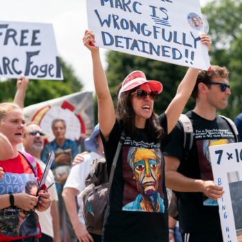 Mr Fogel's family protested outside the White House in July 2023. Pic: AP