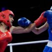 Algeria's Imane Khelif, left, fights Italy's Angela Carini in their women's 66kg preliminary boxing match at the 2024 Summer Olympics, Thursday, Aug. 1, 2024, in Paris, France. (AP Photo/John Locher)