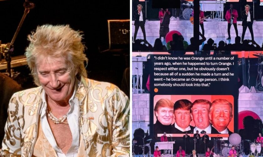 Rod Stewart mocks Donald Trump for ‘turning orange’ after comments about Kamala Harris’s race