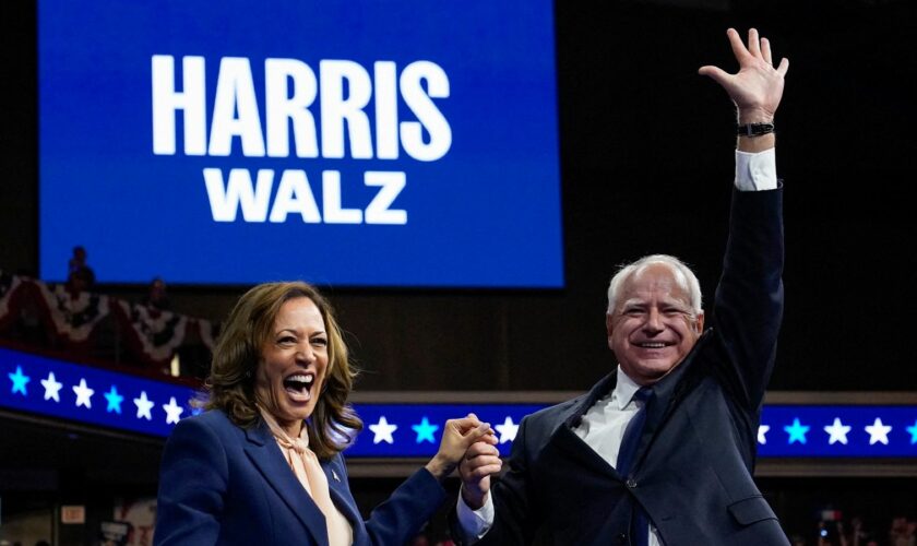 Kamala Harris and vice president candidate pick Tim Walz make first appearance together