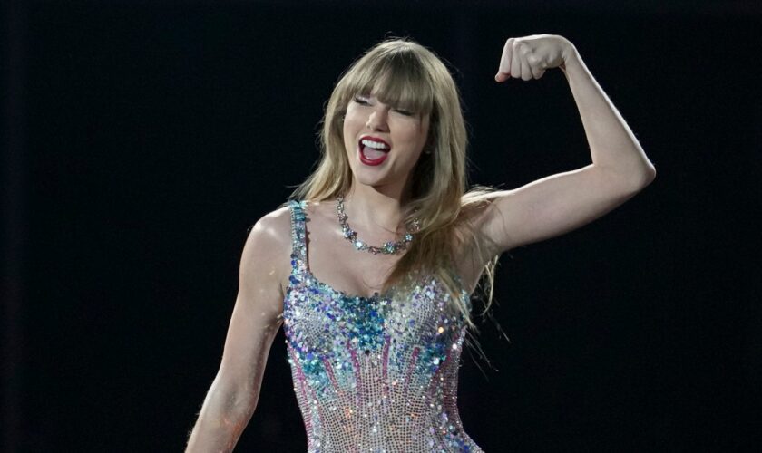 Taylor Swift performing on her record-breaking Eras tour. Pic: AP