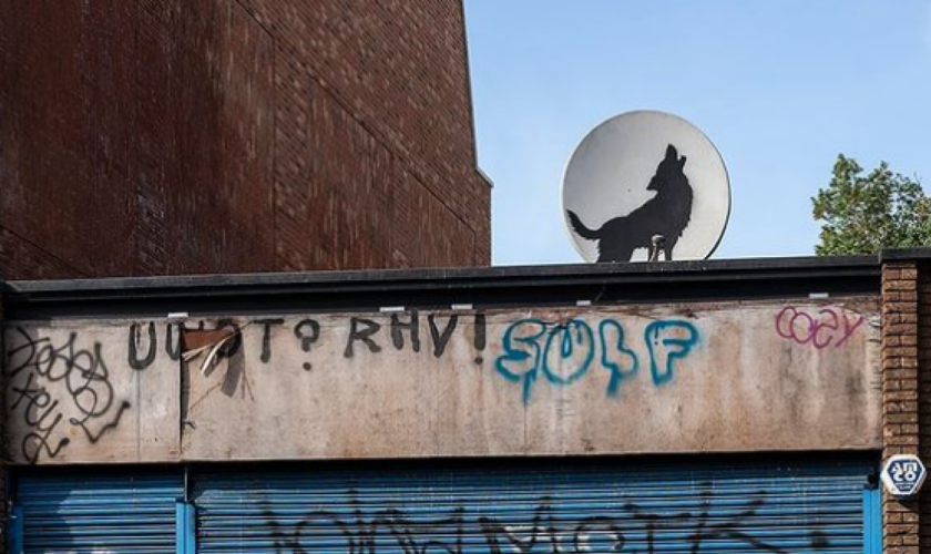 Banksy révèle à Londres un nouveau graffiti représentant un loup en train de hurler