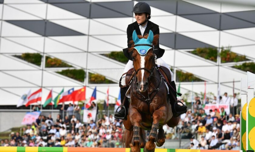 La Française Marie Oteiza lors des finales de Coupe du monde de pentathlon moderne, le 28 juin 2019 à Tokyo