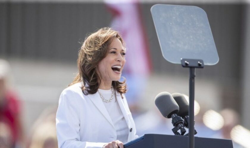 La vice-présidente américaine Kamala Harris lors d'un meeting dans le Wisconsin, aux États-Unis, le 7 août 2024