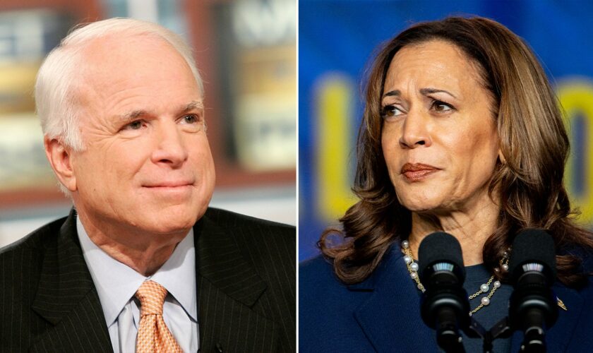 Arizona Kamala Harris rally speakers court 'John McCain Republicans' support; man brings border map for VP