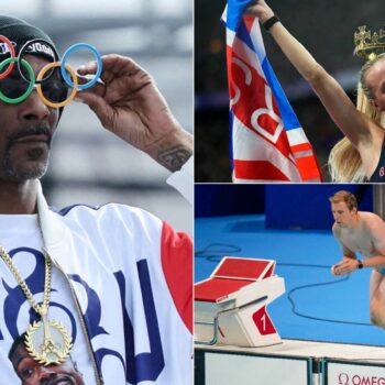 Snoop Dogg (left), Britain's Keely Hodgkinson (top right) and a lifeguard dubbed 'Bob the Cap Catcher' (bottom right). Pics: Reuters/AP