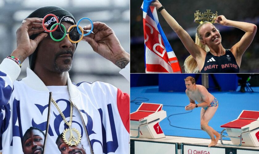 Snoop Dogg (left), Britain's Keely Hodgkinson (top right) and a lifeguard dubbed 'Bob the Cap Catcher' (bottom right). Pics: Reuters/AP