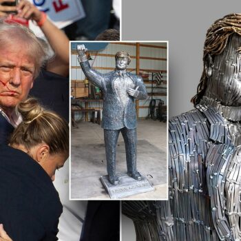 Life-size sculpture of 'fighting' Trump made from nails unveiled at assassination attempt site