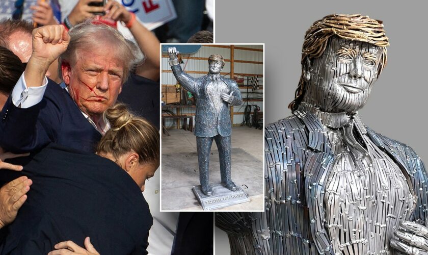 Life-size sculpture of 'fighting' Trump made from nails unveiled at assassination attempt site