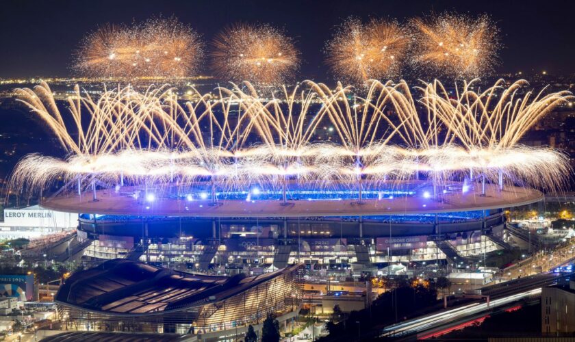 Fireworks over the Stade de France during the closing ceremony. Pic: Sebastian Kahnert/picture-alliance/dpa/AP Images