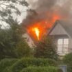 A house went up in flames after being struck by lightning. Pic: Supplied