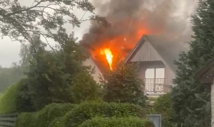 A house went up in flames after being struck by lightning. Pic: Supplied