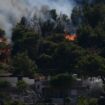 Un feu de forêt s'approche de maisons à Keratea, près d'Athènes, le 30 juin 2024 en Grèce