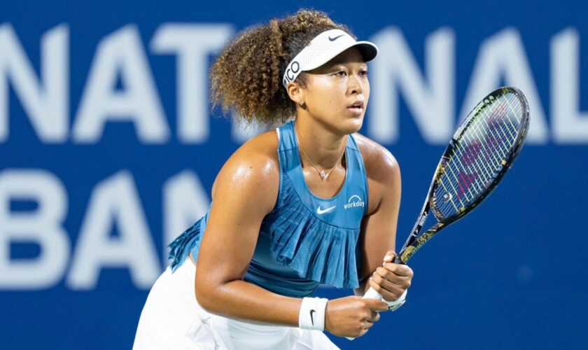 TORONTO, ON - AUGUST 08: Naomi Osaka of Japan reacts during her second round match of the National Bank Open, part of the WTA Tour, at Sobeys Stadium on August 8, 2024 in Toronto, Canada. (Photo by Julian Avram/Icon Sportswire) (Icon Sportswire via AP Images)