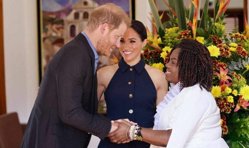 Harry and Meghan meet Colombia's vice president Francia Marquez. Pic: Reuters