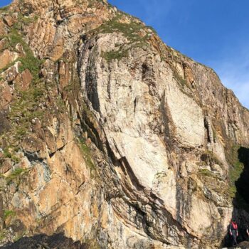 An outcrop called 'the Bubble' on Eileach an Naoimh, in the Inner Hebrides, showing a huge white rock fragment. Pic: UCL / PA