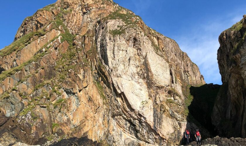 An outcrop called 'the Bubble' on Eileach an Naoimh, in the Inner Hebrides, showing a huge white rock fragment. Pic: UCL / PA