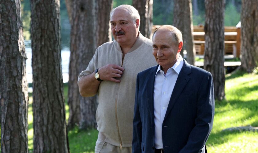 FILE PHOTO: Russian President Vladimir Putin and his Belarusian counterpart Alexander Lukashenko visit the Chapel of the Valaam Icon of the Mother of God on Svetly Island, Republic of Karelia, Russia July 26, 2024. Sputnik/Alexander Kazakov/Pool via REUTERS ATTENTION EDITORS - THIS IMAGE WAS PROVIDED BY A THIRD PARTY./File Photo