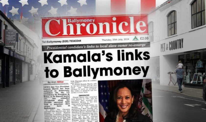 There is a seeming reticence to embrace Kamala Harris's Irish heritage in Ballymoney