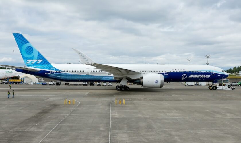 Un Boeing 777-9, dernière génération de la famille du 777, à Everett (nord-ouest) le 26 juin 2024