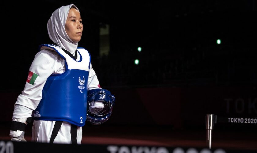 Zakia Khudadadi aux Jeux de Tokyo, en 2021.