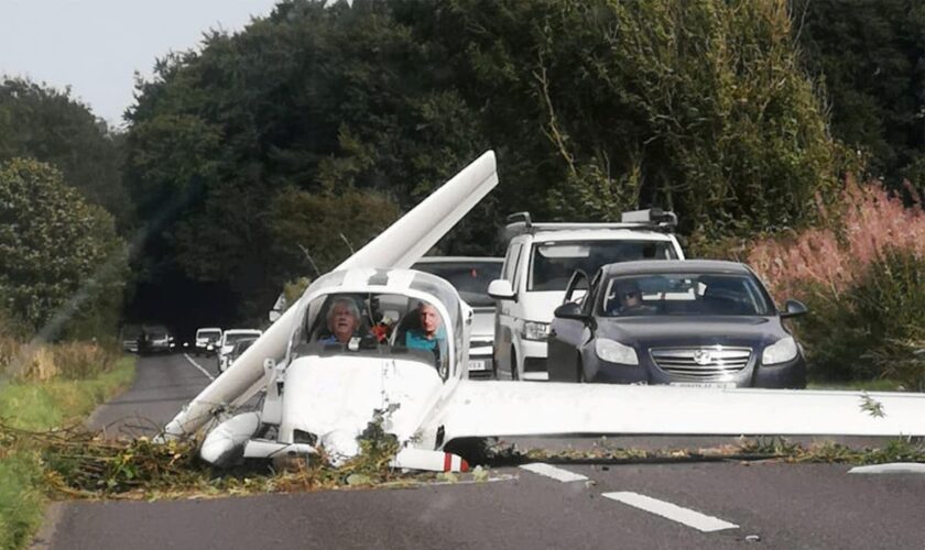 Two survive horror light aircraft crash as glider nosedives onto Cotswolds road