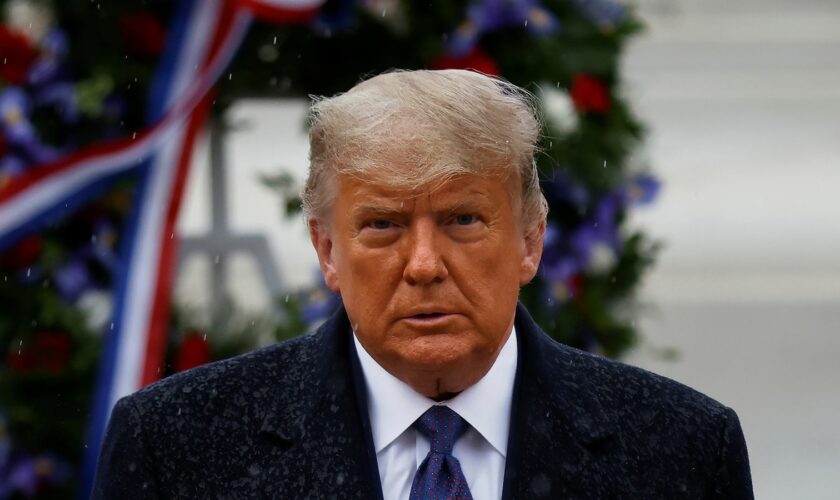 Donald Trump after placing a wreath at the Tomb of the Unknown Soldier at Arlington National Cemetery. Pic: Reuters