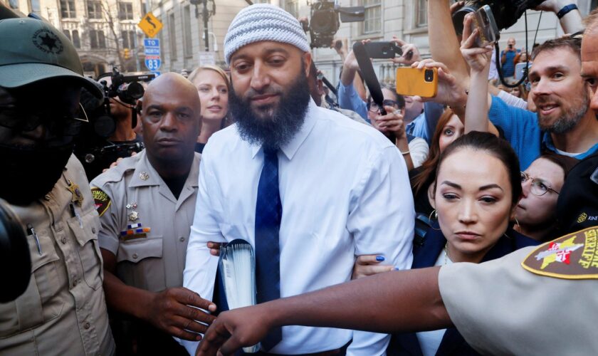 Adnan Syed leaving the courthouse in 2022 after his murder conviction was overturned. Pic: Reuters