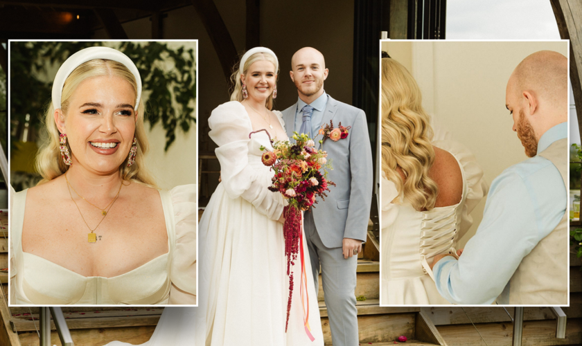 Bride wears $20K dream wedding dress that brother spent 120 hours making from scratch