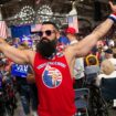 A supporter dances at a Trump campaign rally in Johnstown. Pic: AP