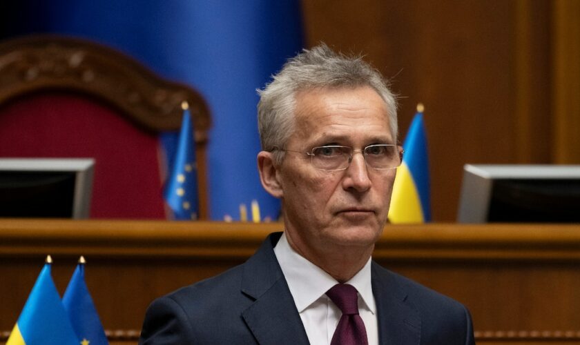 Le secrétaire général de l'Otan Jens Stoltenberg, au Parlement ukrainien le 29 avril 2024 à Kiev