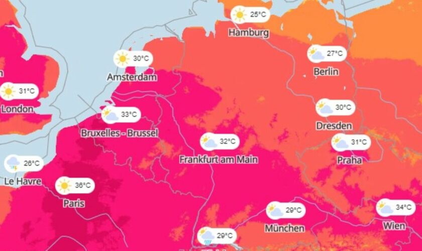 Wetterkarte: Hitze am Montag