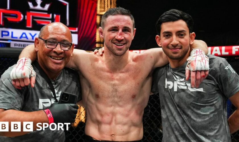 Brendan Loughnane celebrates his win over Kai Kamaka III at the 2024 PFL Play-off semi-finals in Washington DC