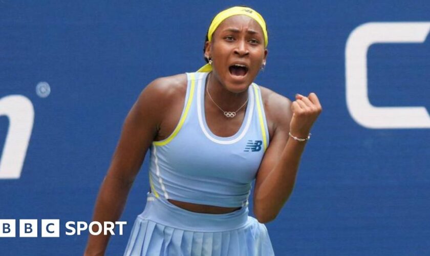 American Coco Gauff fist pumping in celebration