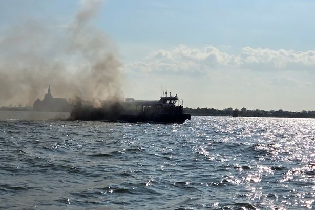 Dramatic footage shows 37 people being rescued after a ferry caught fire